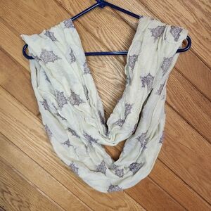 Beige and purple vine design women's fluffy crinkled infinity scarf